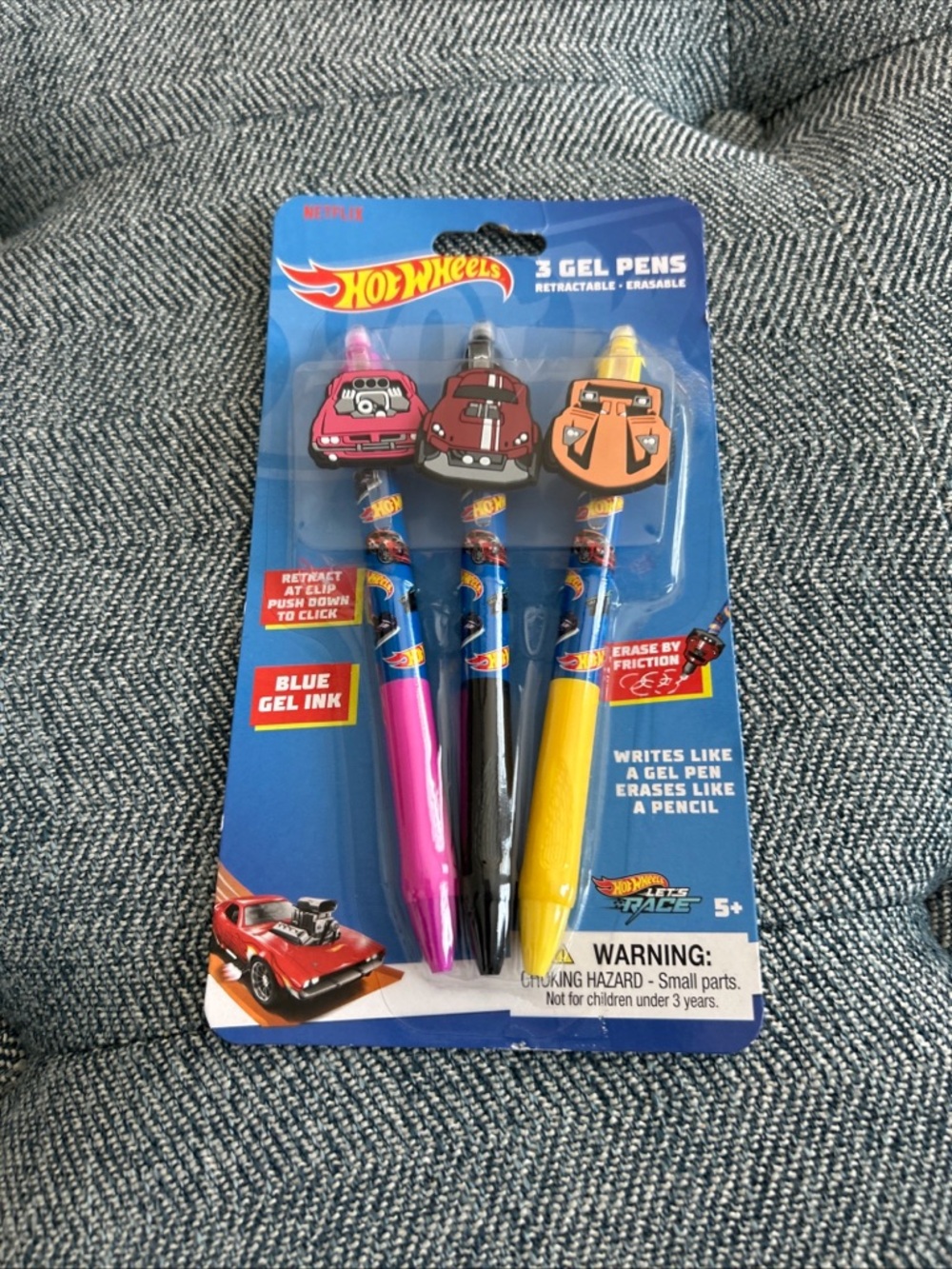 NEW 3 pc set HOT WHEELS CARS Blue Gel Ink Pens
